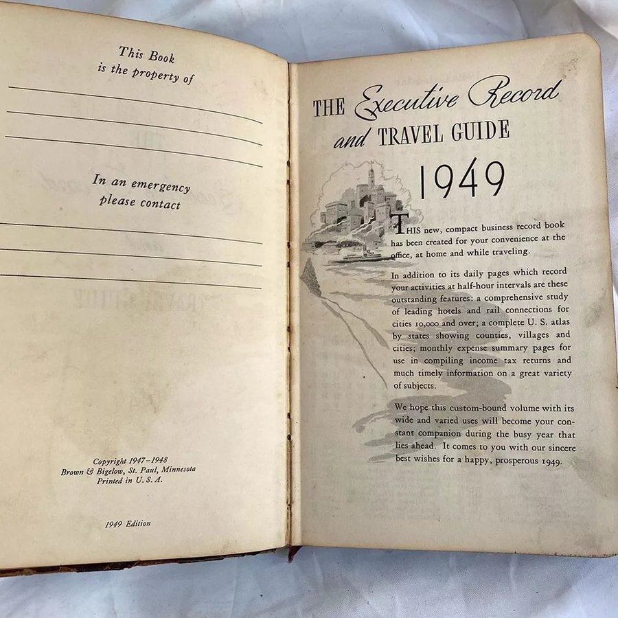 Vintage Book: The Executive Record and Travel Guide, 1949 USA