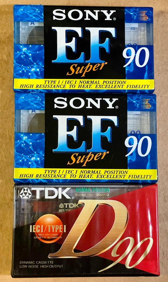 2 Sony EF Super 90 och 1 TDK D90 kassettband oanvända