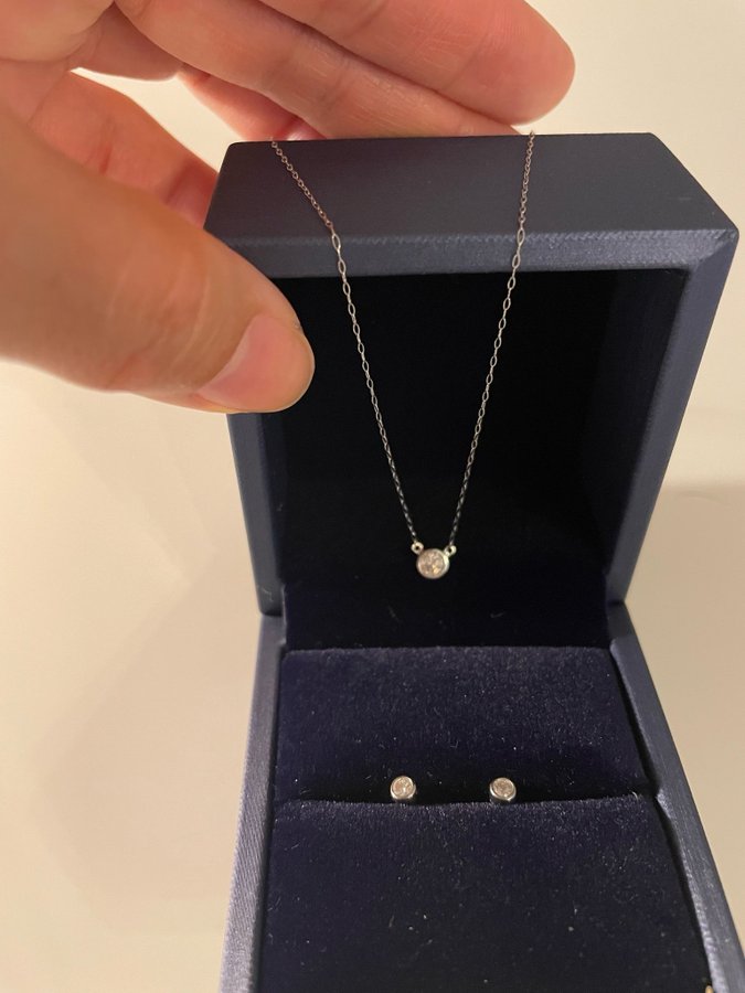 Minimalistisk diamant halsband och örhängen set, Platina 850