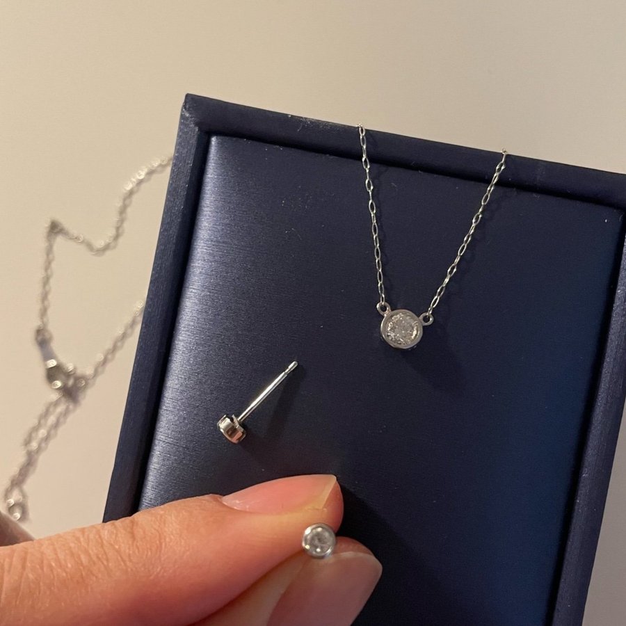 Minimalistisk diamant halsband och örhängen set, Platina 850