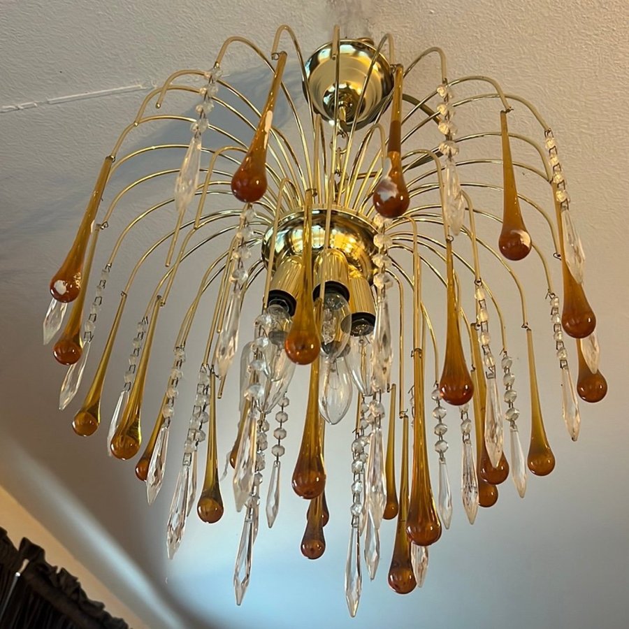 Vintage – Murano Teardrops Chandelier – 70-tal – brun/orange droppar