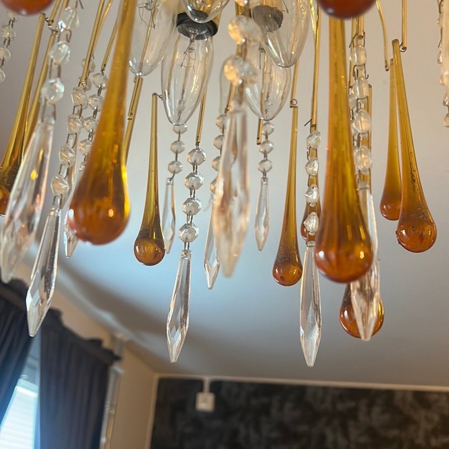 Vintage – Murano Teardrops Chandelier – 70-tal – brun/orange droppar