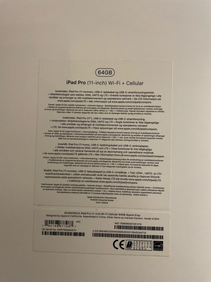 iPad Pro 11-tums Wi-Fi + Cellular 64GB