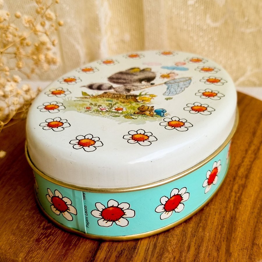 Vintage Giordano Raccoon Tin Box | 70s 80s 90s Seventies Eighties Nineties 1970s