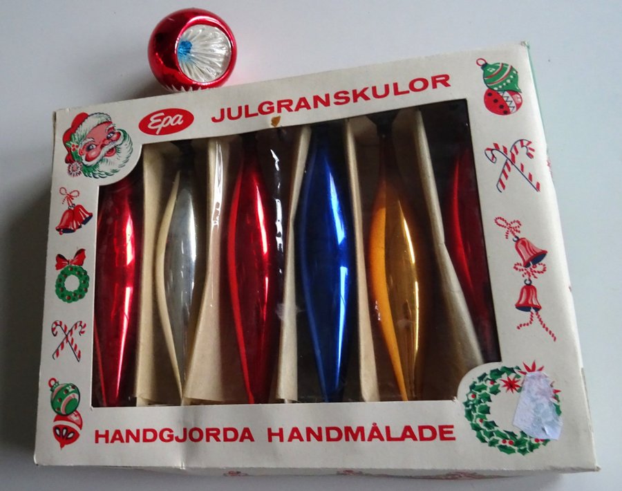 6 st Julgranskulor i form av droppar i originalförpackning + 1 st reflektorkula