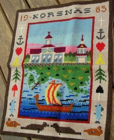 Gammal Vepa Broderad Väggbonad Korsnäs 1985 Vikingaskepp