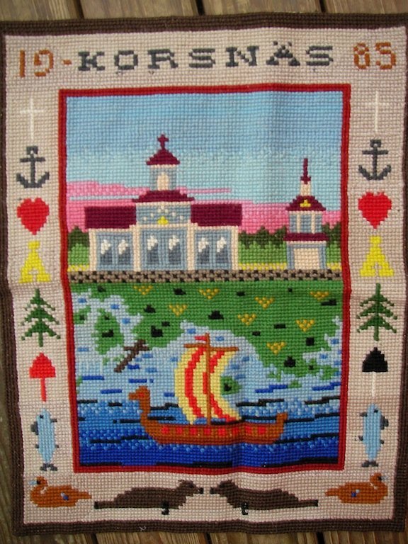 Gammal Vepa Broderad Väggbonad Korsnäs 1985 Vikingaskepp