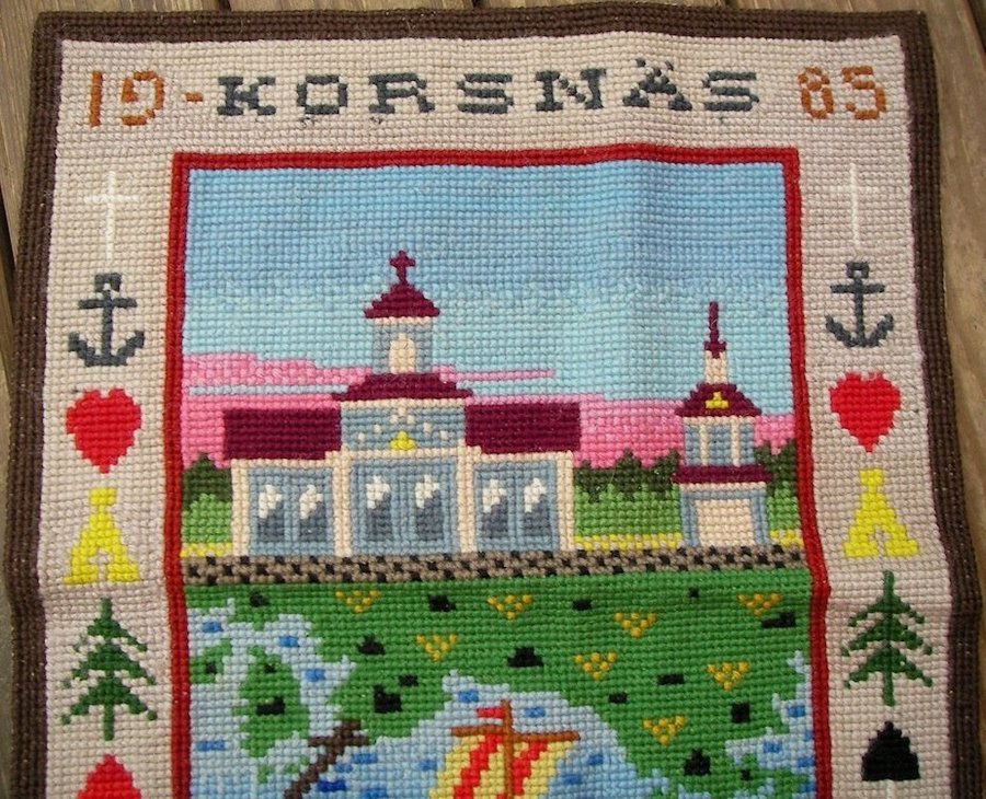 Gammal Vepa Broderad Väggbonad Korsnäs 1985 Vikingaskepp