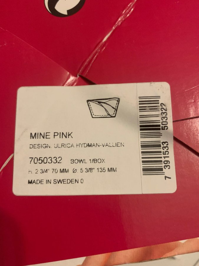 MINE Kosta Boda Skål Mine Pink Rosa oanvänd i originalbox