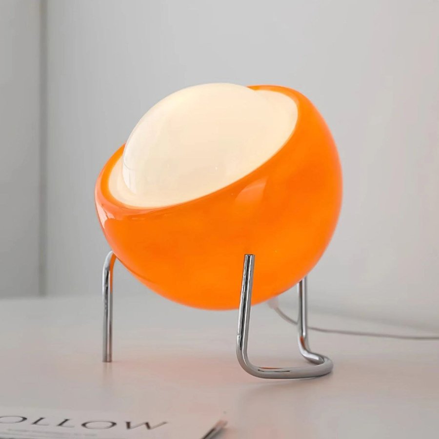 Bauhaus Medeltida Nordisk Bordslampa - Retro LED-nattlampa med orange glaskupa