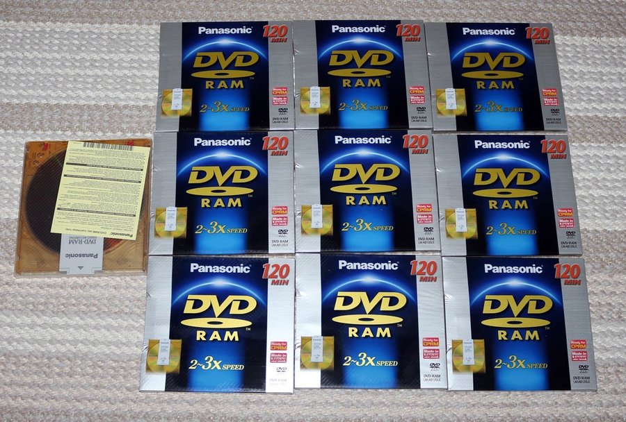 10 st Panasonic DVD-RAM 120 min 2-3x Speed