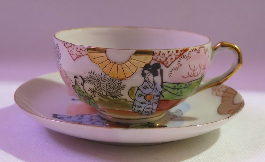 Vintage kopp med fat Kutani Japan