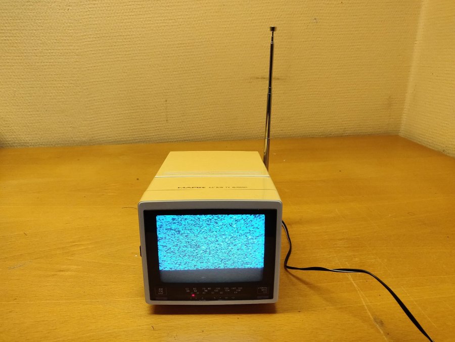 Komplett vintage MARK 45" svartvit bärbar/portabel TV med radio