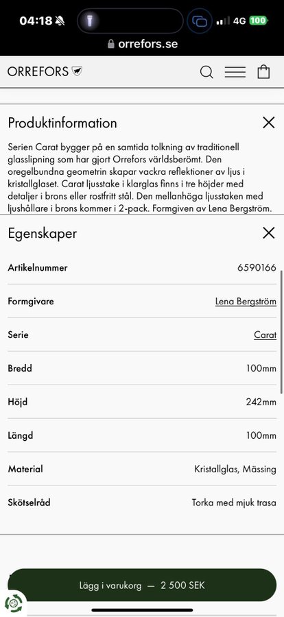 Orrefors Carat ljusstake