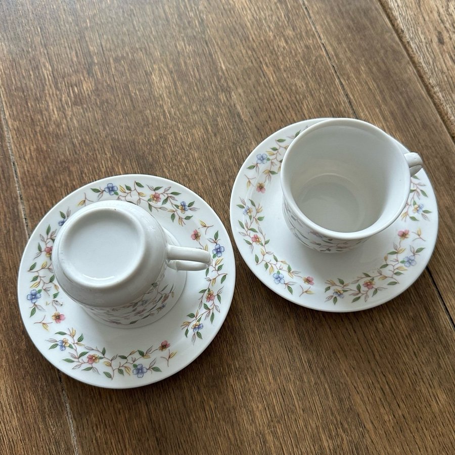 Kaffeservis/teservis, 8st koppar med fat, vintage