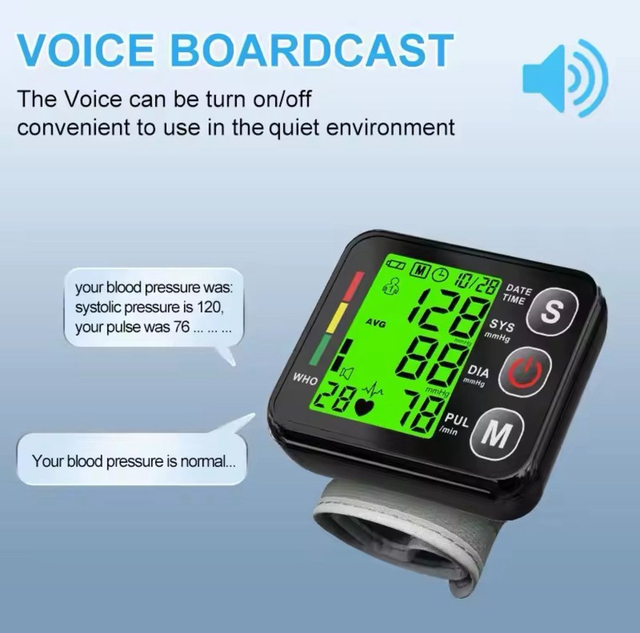 Blodtrycksmätare för handleden med röstfunktion (går att stänga a