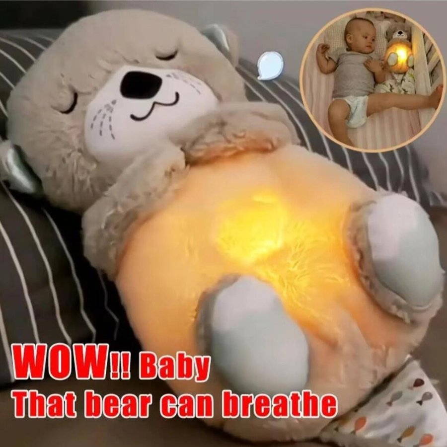 30cm Breathing Bear Baby Soothing Otter Plush Doll Music Baby Sleeping Companion