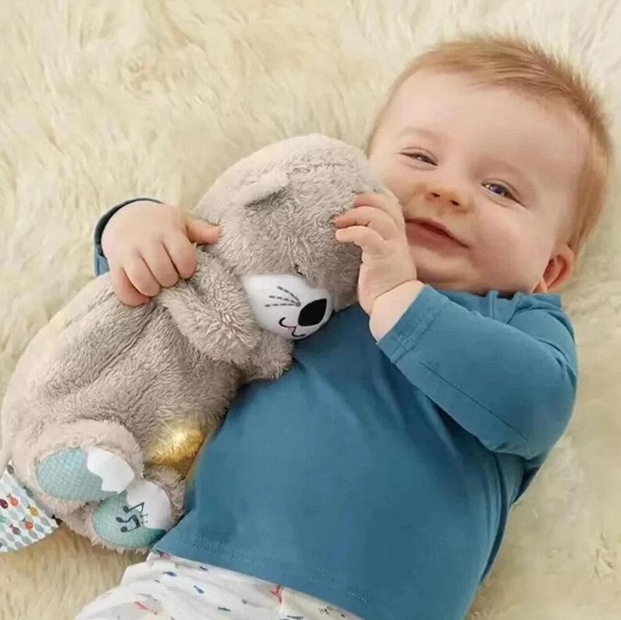 30cm Breathing Bear Baby Soothing Otter Plush Doll Music Baby Sleeping Companion