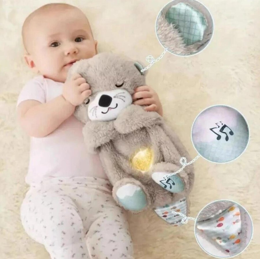 30cm Breathing Bear Baby Soothing Otter Plush Doll Music Baby Sleeping Companion