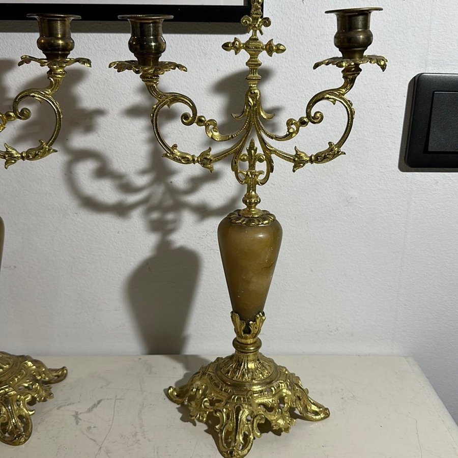 Vintage Italian Brass/Marble Candelabra Set