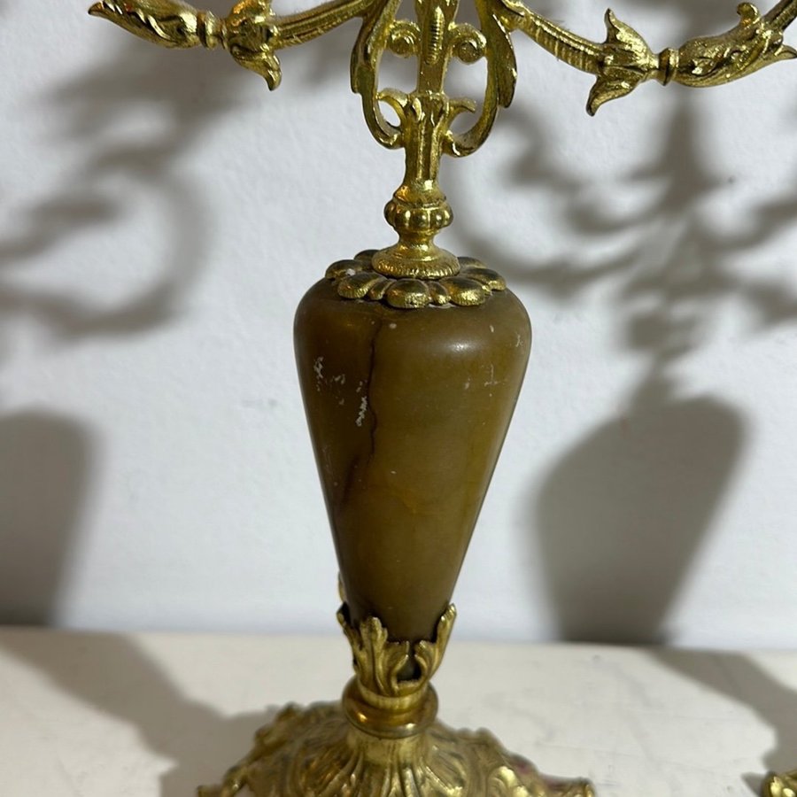 Vintage Italian Brass/Marble Candelabra Set