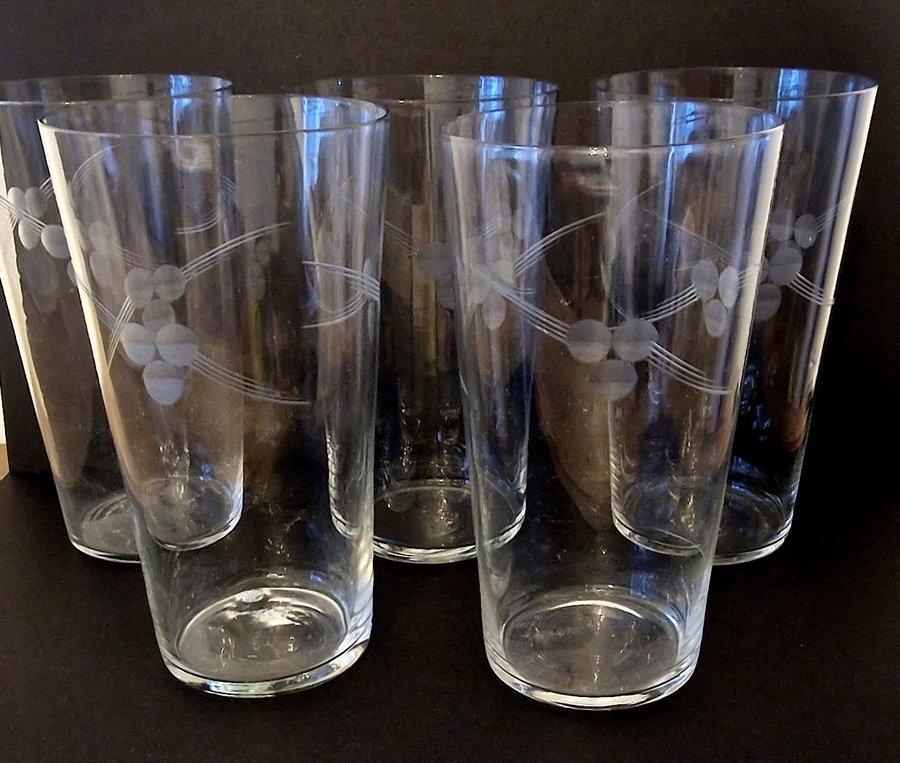 5 st Glas grogglas longdrinkglas slipad dekor troligen Kosta Boda retro vintage