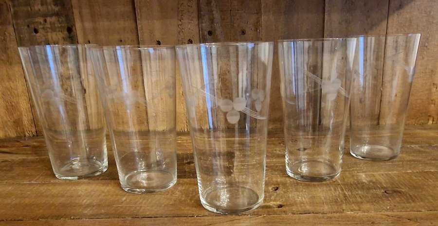 5 st Glas grogglas longdrinkglas slipad dekor troligen Kosta Boda retro vintage