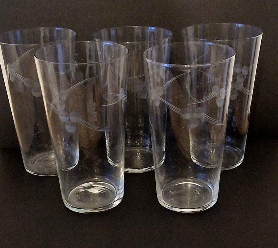 5 st Glas grogglas longdrinkglas slipad dekor troligen Kosta Boda retro vintage