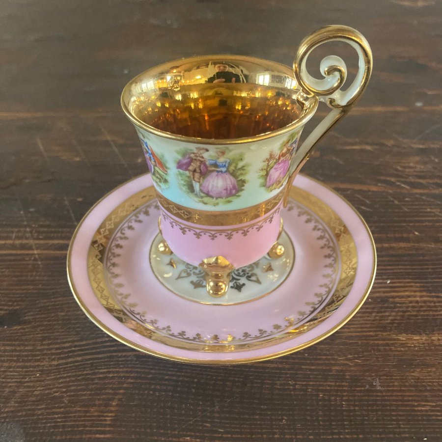 Kaffekopp mockakopp tassar kopp guld rosa kitsch sekelskifte retro Gloria Wien