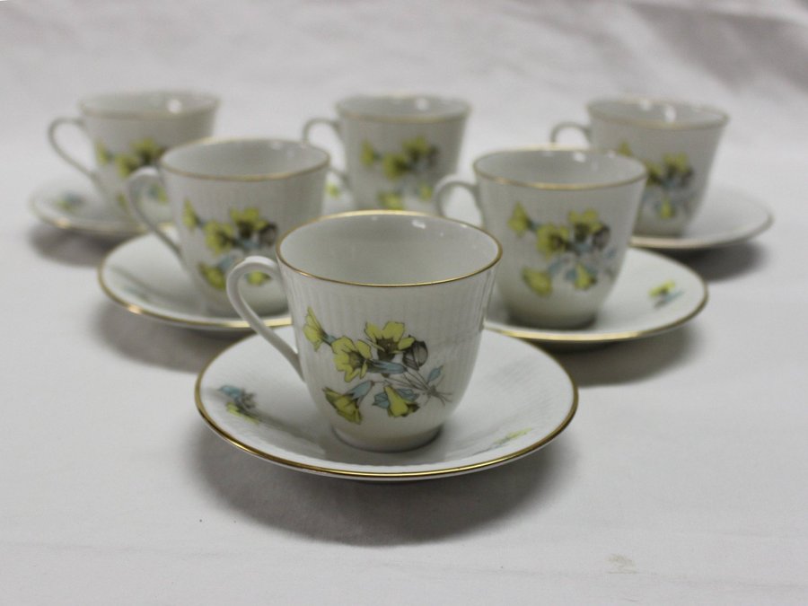 6 Moccakopp Kaffekopp m Fat Swedish Grace Nationalservis Blommor Louise Adelborg