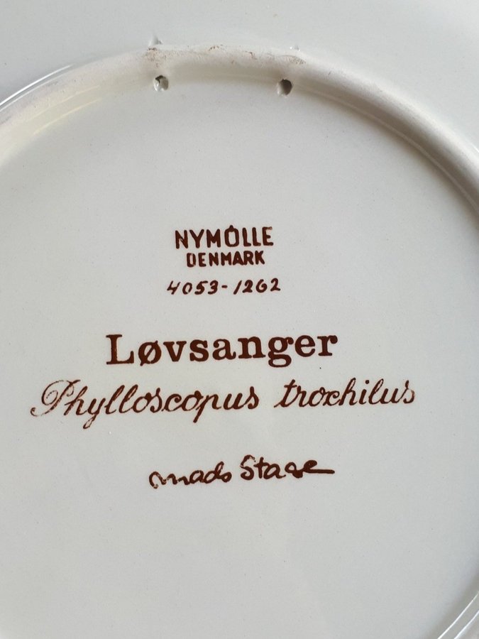 Unused Nymølle Danmark MADS STAGE Løvsanger Platte. Fågel. Fåglar Väggtallrikar.