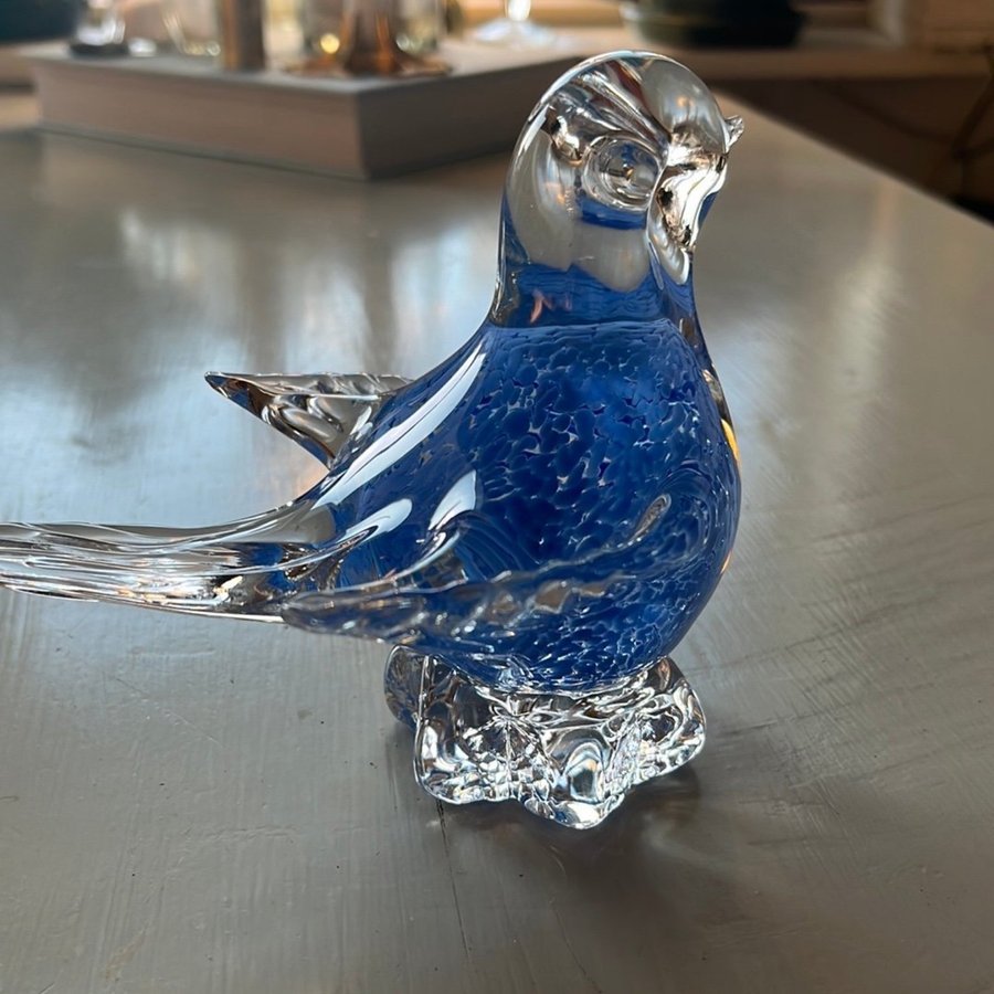 Blå Glasfågel figurin konstglas fågel