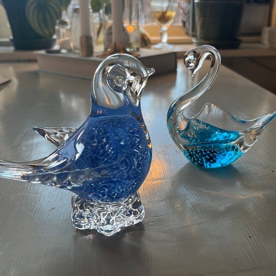 Blå Glasfågel figurin konstglas fågel