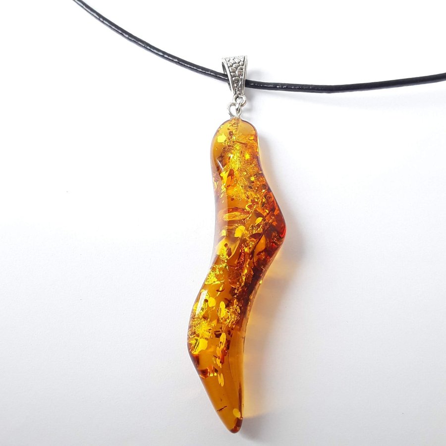 Baltic amber gemstone brown pendant necklace, Cognac amber stone unisex jewelry