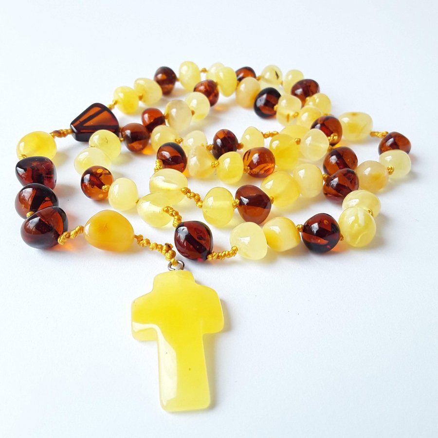 Baltic amber gemstone ROSARY, knotted Catholic Christian religious rosary prayer