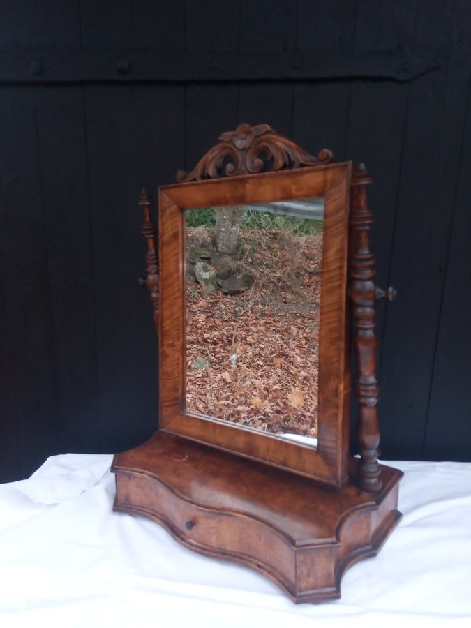 Antique Wooden Vanity Mirror with Drawer