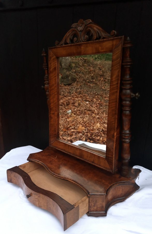 Antique Wooden Vanity Mirror with Drawer