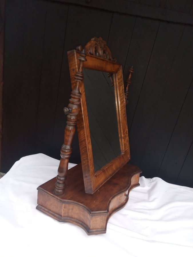 Antique Wooden Vanity Mirror with Drawer