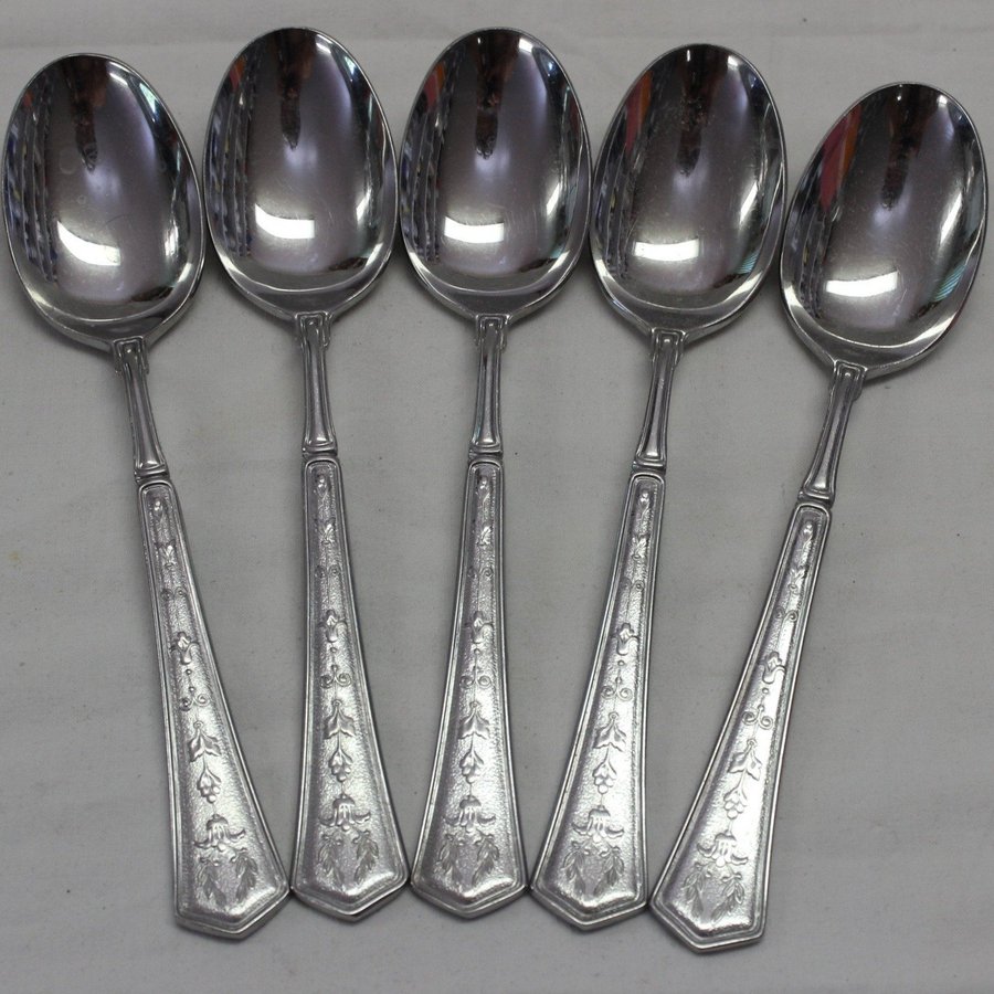 5 Bordsked Bordskedar Sked Skedar 18,6 cm i Rostfritt Liknar Silverbestick Dekor