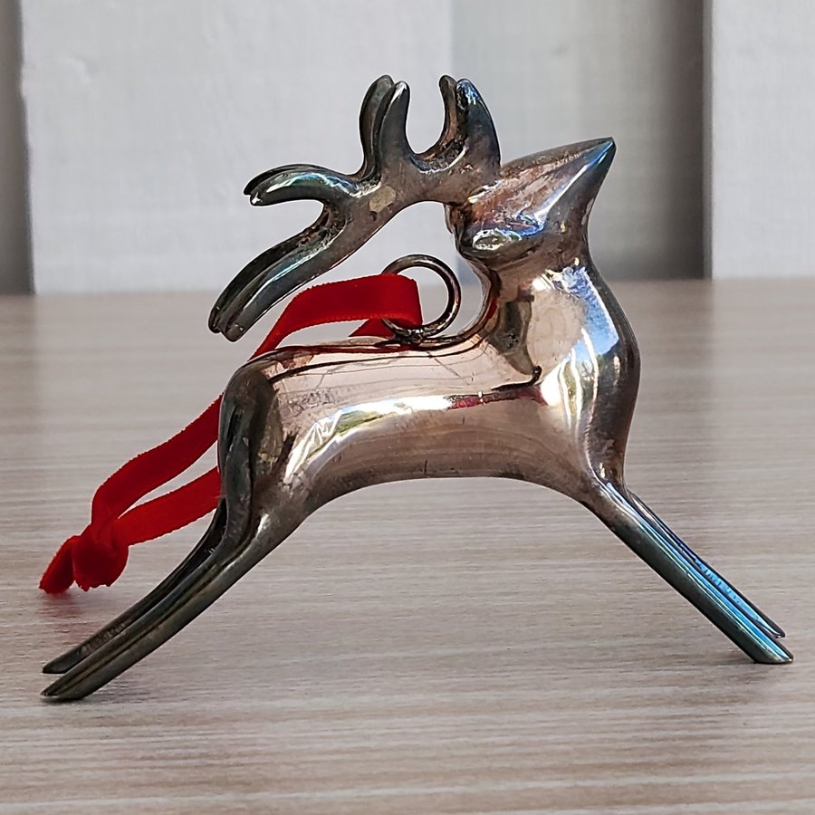 Elegant Vintage Silver Plate Reindeer Christmas Ornament