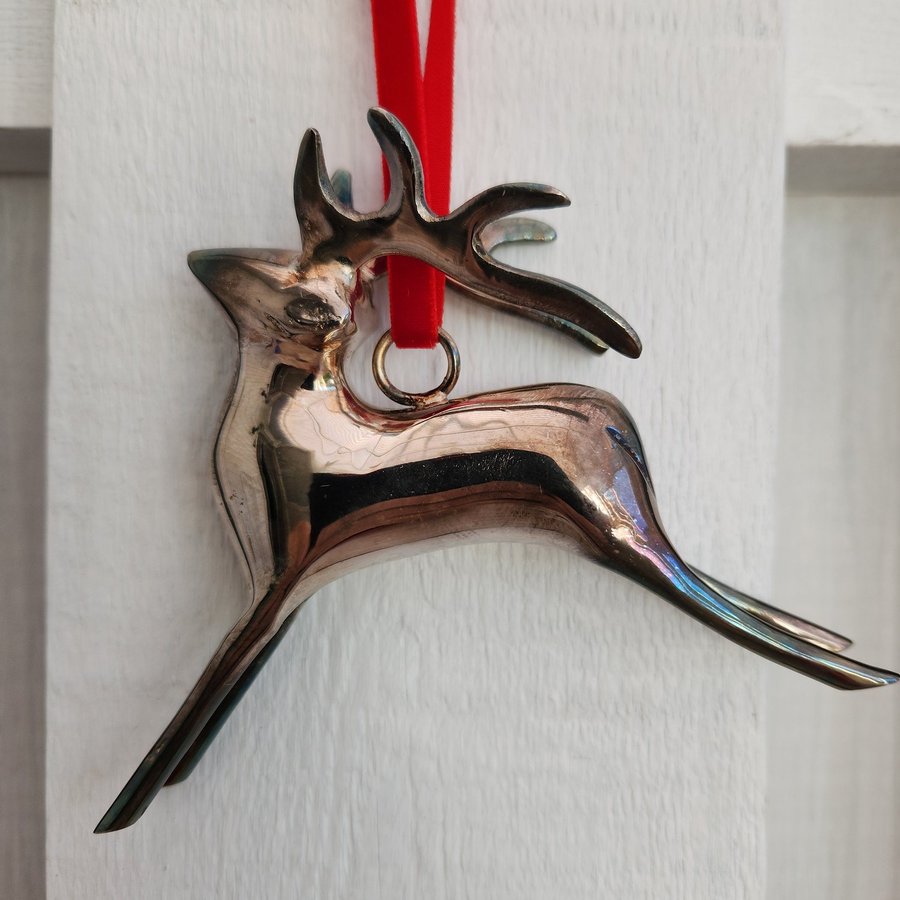 Elegant Vintage Silver Plate Reindeer Christmas Ornament