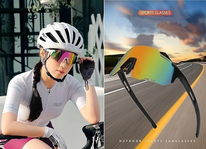 Sportglasögon/Solglasögon BECILES för män  kvinnor med UV400 skydd - Svart