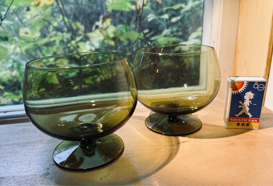 Glas, konjaksglas, cognac kupor, retro, Gullaskruf ?, grönt glas.