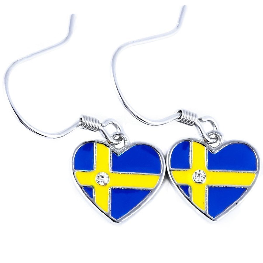 Örhängen med svenska flaggan i 925 silver och kristall