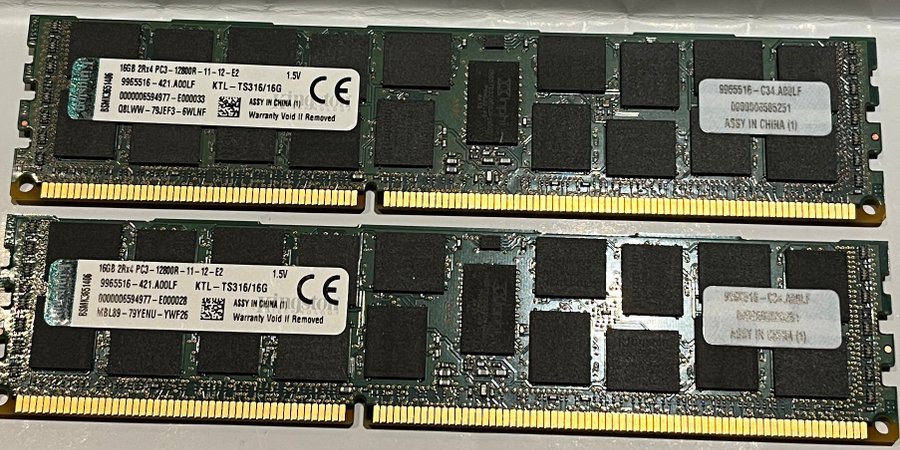 Kingston 32GB (2st*16GB) 1600MHz (PC3-12800) Reg ECC, CAS latency 11