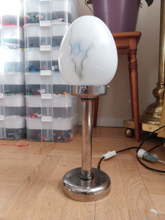 Bordslampa glas och kromerd metal retro