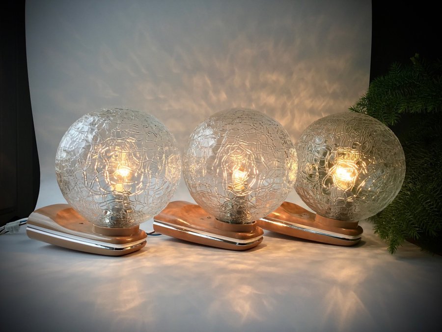 DUSSELPLASTIC VÄSTTYSKLAND 3 st RETRO VÄGGLAMPOR/ LAMPA glas/ plast 70/80-tal