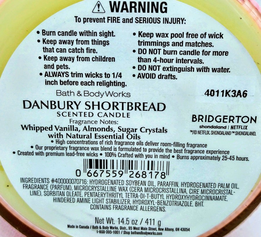 BRIDGERTON DANBURY SHORTBREAD Bath  Body Works 3 veks ljus