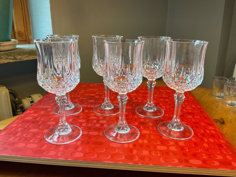 6 st Kristallglas vinglas Christal d’Arques Longchamp Clear