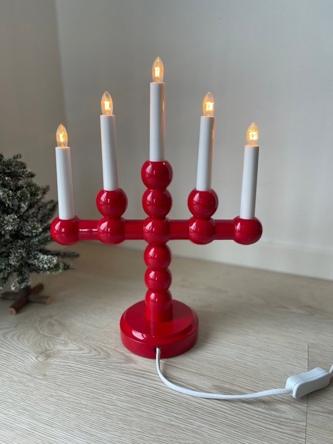 Kulljusstake - Elektrisk ljusstake - adventsljusstake - röd - trä - jul - advent